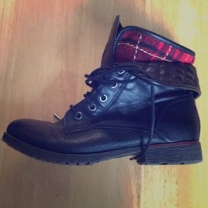 Rock & Candy Black and Plaid Combat Boots Size 6